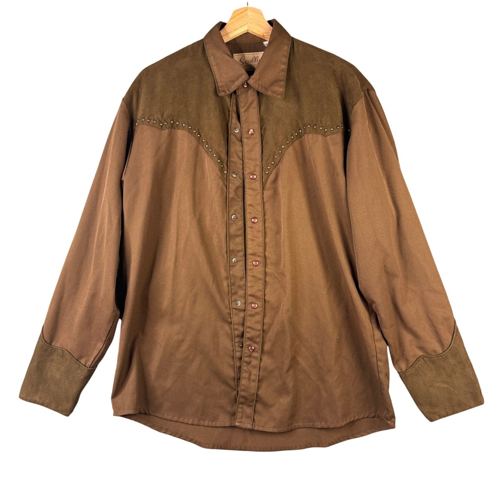 Scully P-730 Mens Brown Studded Longhorn Western Pearl Snap Shirt Size M